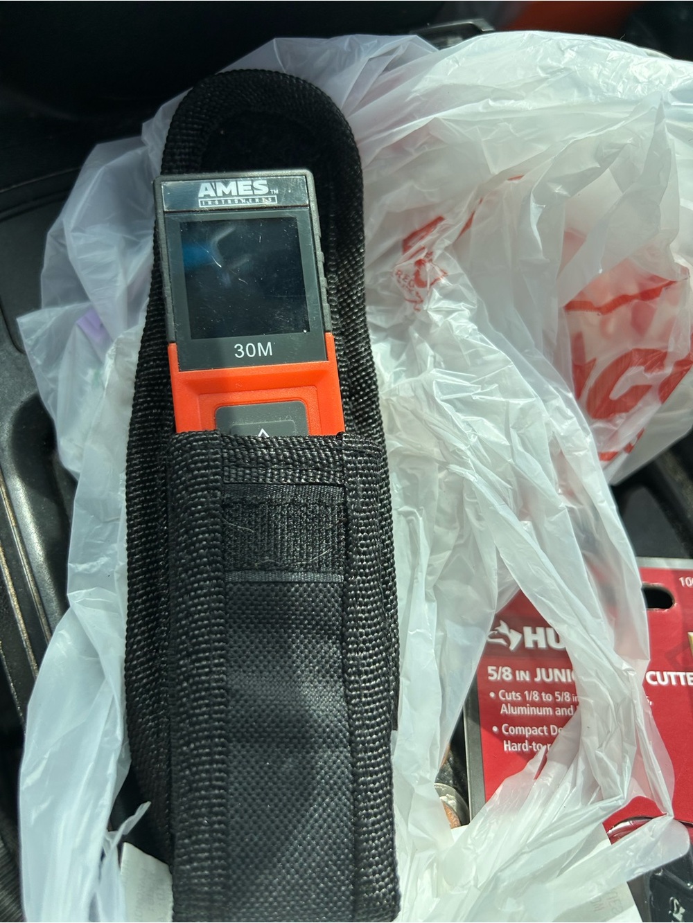 AMES 30M Red and Black Laser Distance Measurer with Nylon Holster